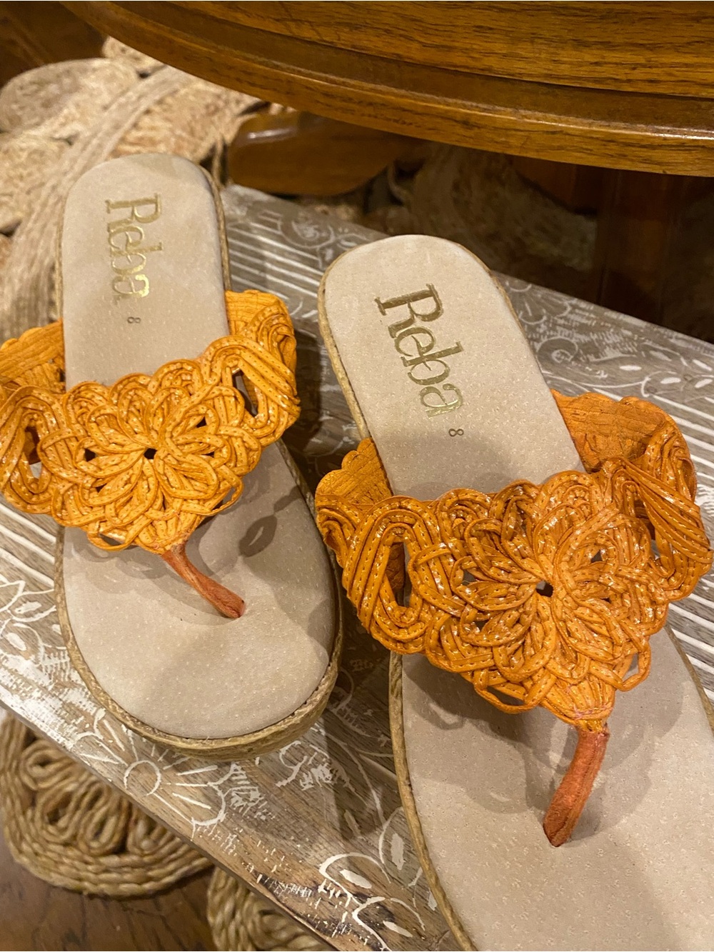 Reba Orange Floral Woven Toe-Post Sandals